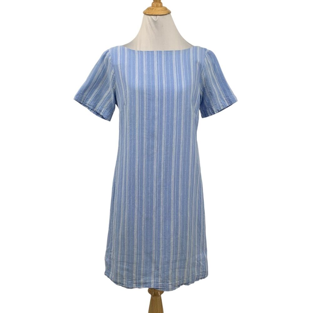 Anthropologie Dress Womens 4 Blue Jay Cape May Linen Blend Cutout Bow Striped